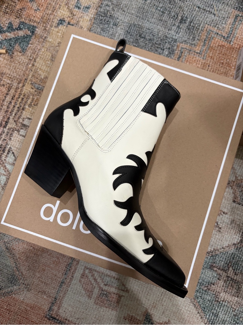 Dolce Vita RENIA Black and White Western Ankle Boot